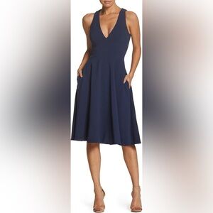 Dress the Population Catalina Fit & Flare Cocktail Dress Navy Blue Size XL NWOT